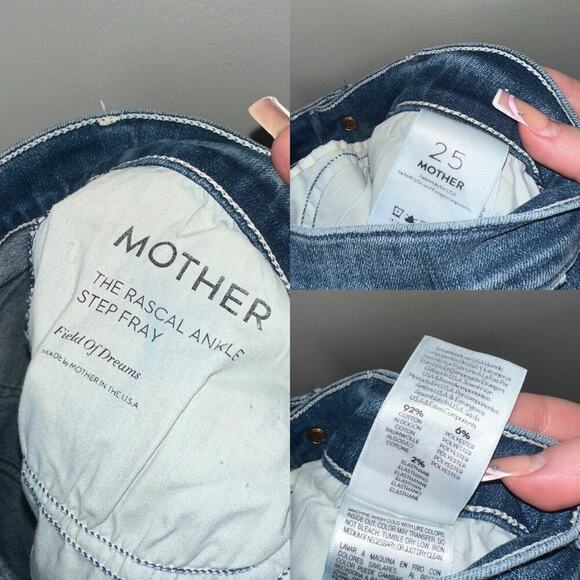 Mother The Rascal Ankle Step Fray Straight Leg Jeans Knee Distressing Blue 25 - Picture 3 of 7